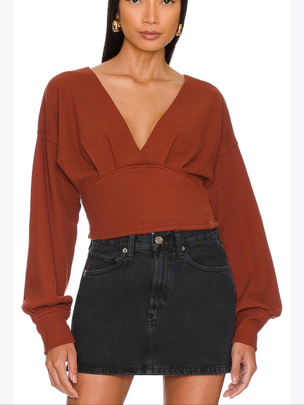 Free People All Nighter Tee In Jasper Red Deep V-neck Cropped, XS